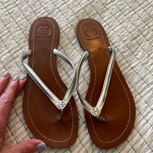 Silver Leather Tory Burch Sandals
